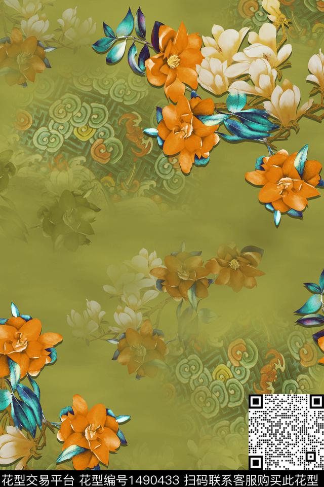 香云纱中国风复古旗袍华亿平台数码印花华亿平台下载（图片编号: 1490433） - 瓦栏（Walan）