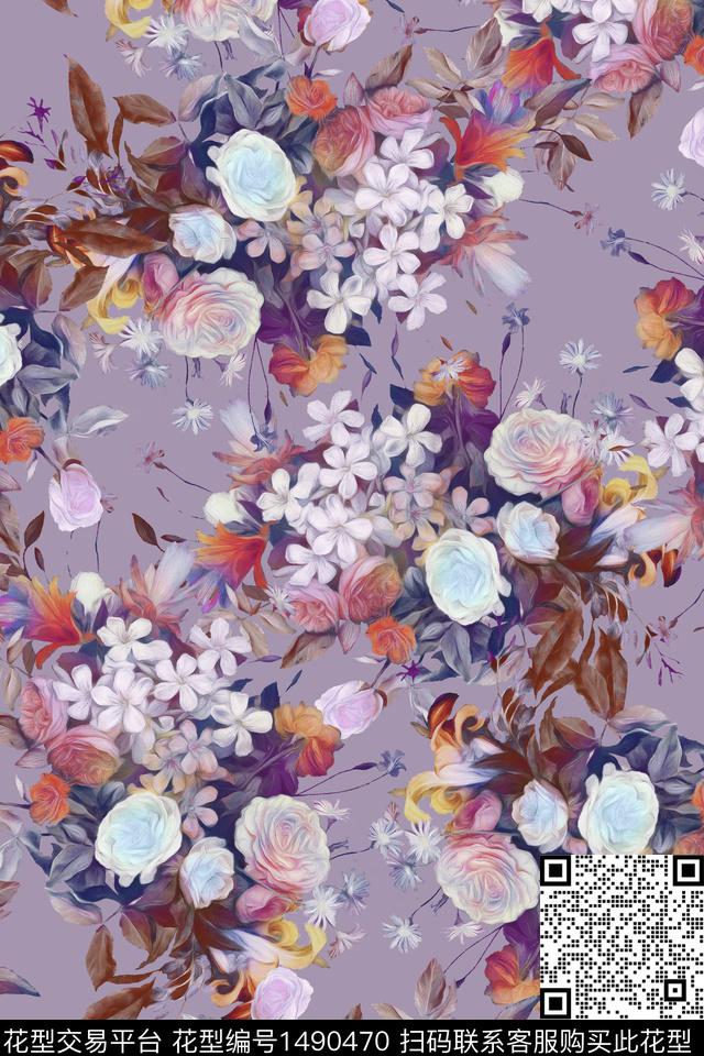 花卉大牌风香云纱数码印花华亿平台下载（图片编号: 1490470） - 瓦栏（Walan）
