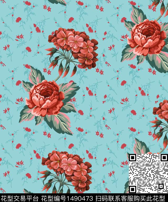 数码华亿平台花卉大牌风数码印花华亿平台下载（图片编号: 1490473） - 瓦栏（Walan）