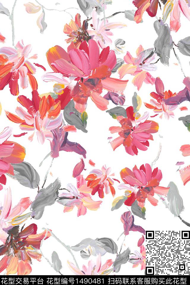 花卉大牌风小清新数码印花华亿平台下载（图片编号: 1490481） - 瓦栏（Walan）