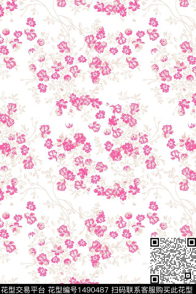 花卉大牌风休闲数码印花华亿平台下载（图片编号: 1490487） - 瓦栏（Walan）
