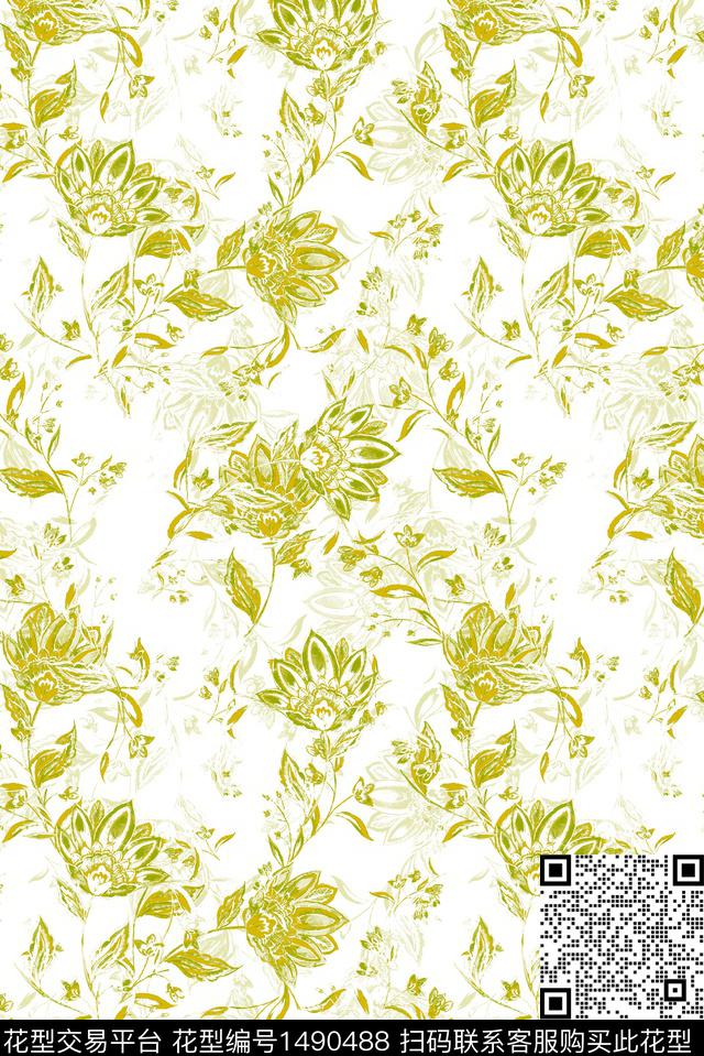 花卉大牌风休闲数码印花华亿平台下载（图片编号: 1490488） - 瓦栏（Walan）