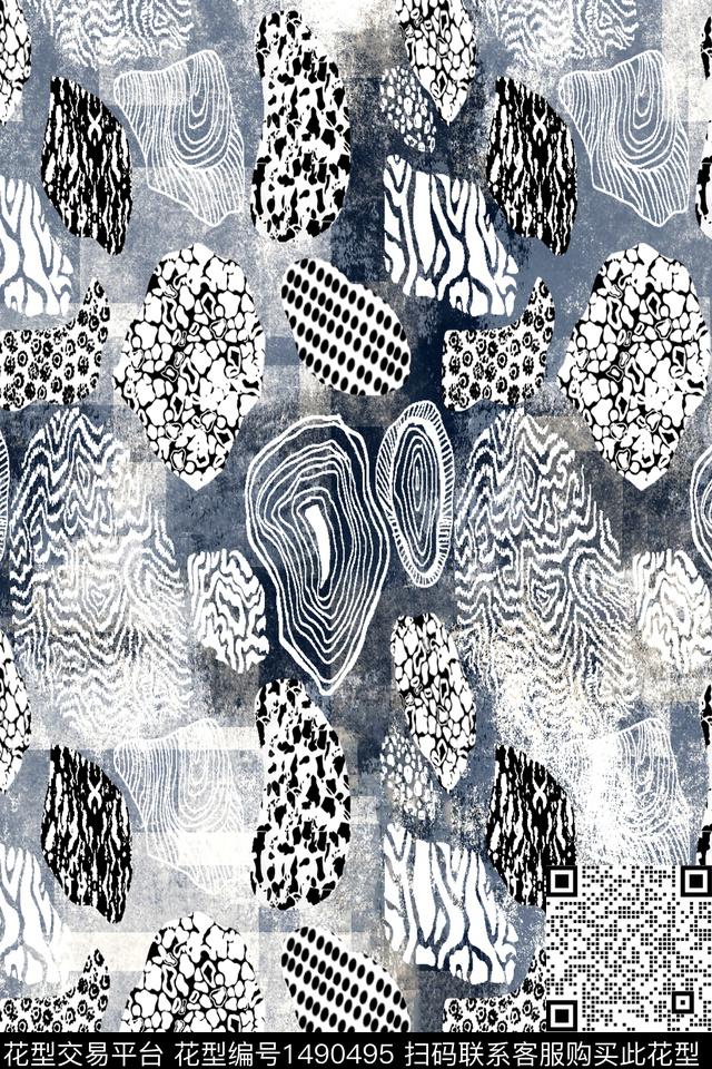 时尚男装抽象数码印花华亿平台下载（图片编号: 1490495） - 瓦栏（Walan）