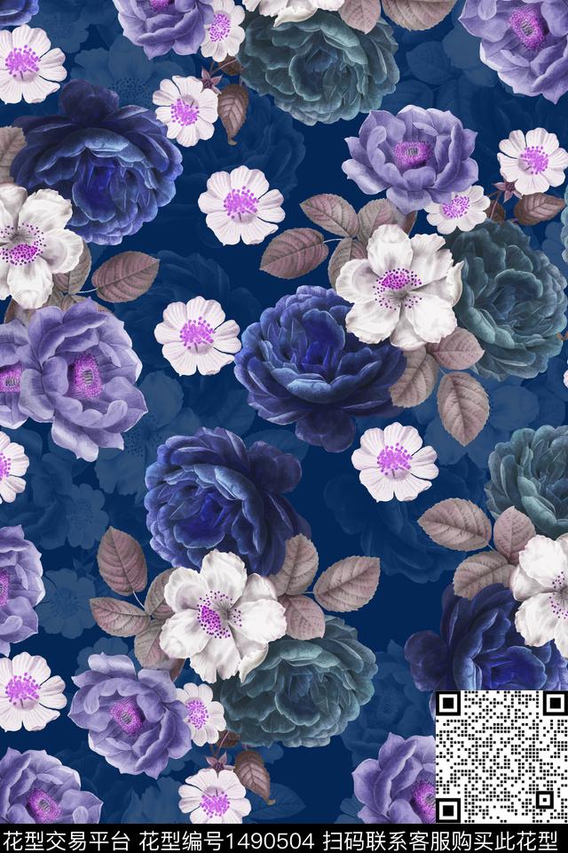 绿植树叶玫瑰花花卉数码印花华亿平台下载（图片编号: 1490504） - 瓦栏（Walan）