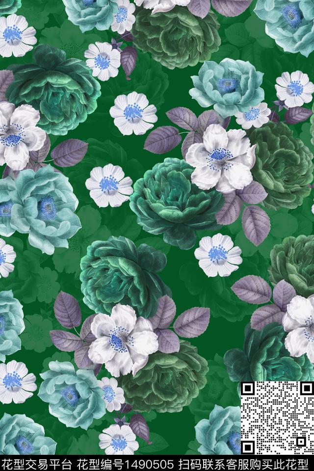 绿植树叶玫瑰花花卉数码印花华亿平台下载（图片编号: 1490505） - 瓦栏（Walan）