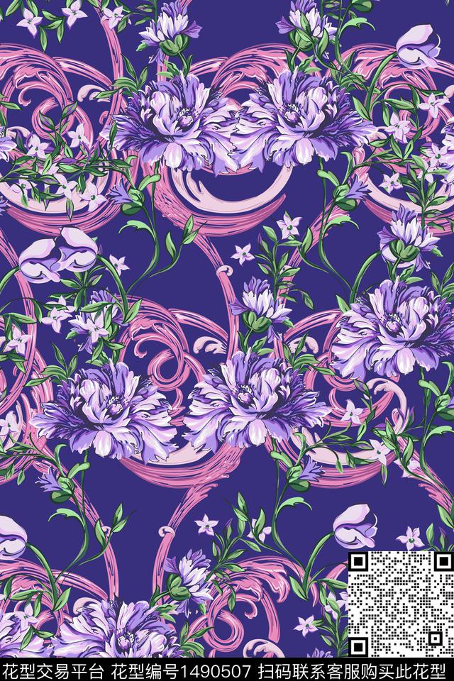 绿植树叶玫瑰花花卉数码印花华亿平台下载（图片编号: 1490507） - 瓦栏（Walan）