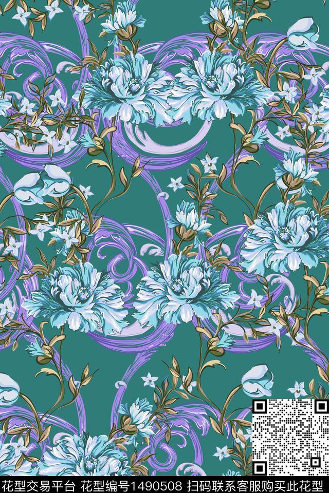 绿植树叶玫瑰花花卉数码印花华亿平台下载（图片编号: 1490508） - 瓦栏（Walan）