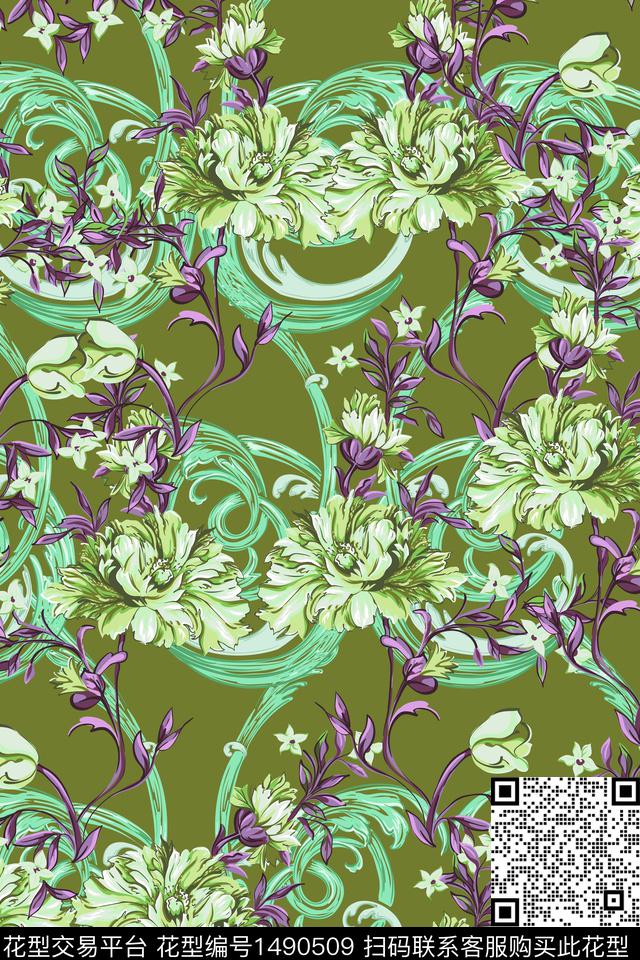 绿植树叶玫瑰花花卉数码印花华亿平台下载（图片编号: 1490509） - 瓦栏（Walan）