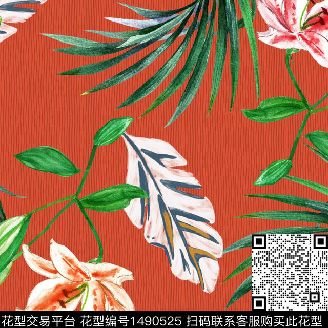 绿植树叶连衣裙女装传统印花华亿平台下载（图片编号: 1490525） - 瓦栏（Walan）