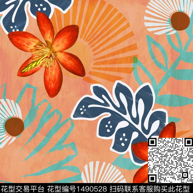 绿植树叶连衣裙女装传统印花华亿平台下载（图片编号: 1490528） - 瓦栏（Walan）