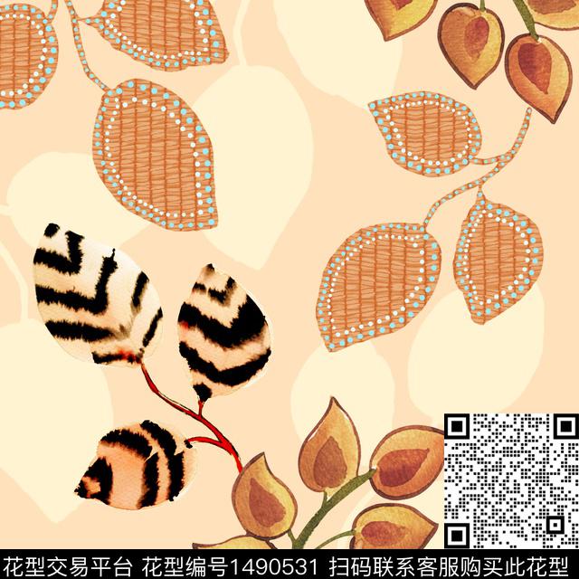 绿植树叶连衣裙女装传统印花华亿平台下载（图片编号: 1490531） - 瓦栏（Walan）