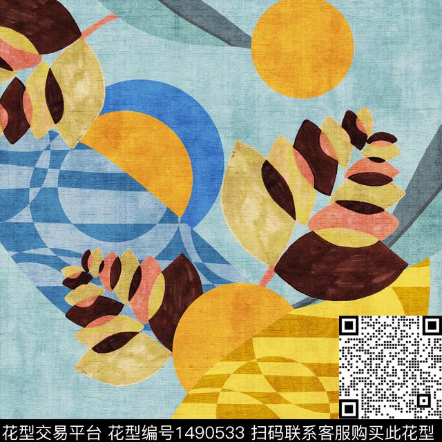 绿植树叶连衣裙女装传统印花华亿平台下载（图片编号: 1490533） - 瓦栏（Walan）