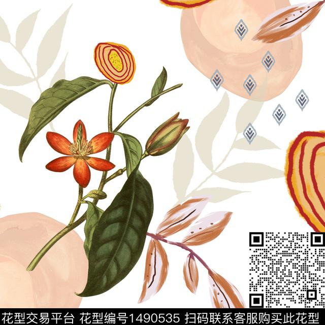 绿植树叶连衣裙女装传统印花华亿平台下载（图片编号: 1490535） - 瓦栏（Walan）