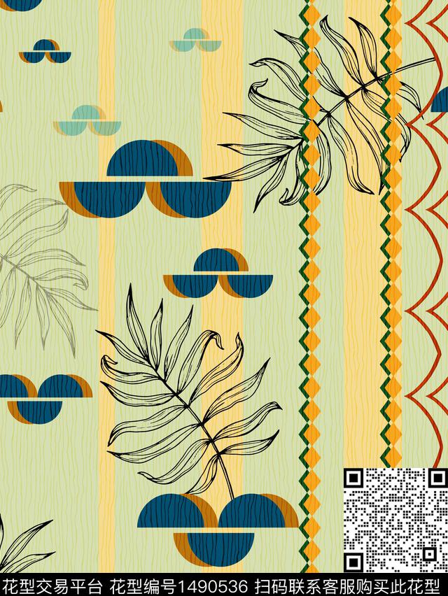 绿植树叶连衣裙女装传统印花华亿平台下载（图片编号: 1490536） - 瓦栏（Walan）