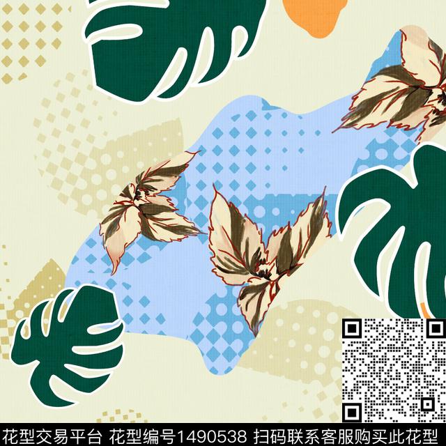 绿植树叶连衣裙女装传统印花华亿平台下载（图片编号: 1490538） - 瓦栏（Walan）