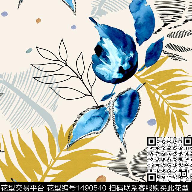 绿植树叶连衣裙女装传统印花华亿平台下载（图片编号: 1490540） - 瓦栏（Walan）