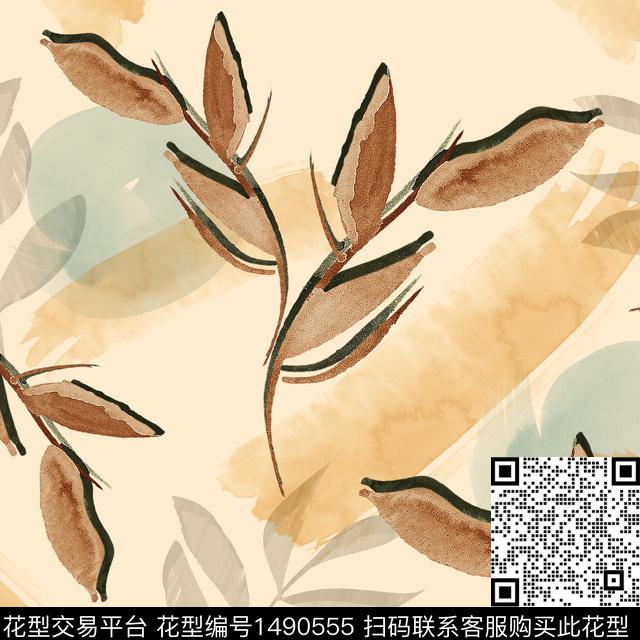 绿植树叶连衣裙女装传统印花华亿平台下载（图片编号: 1490555） - 瓦栏（Walan）