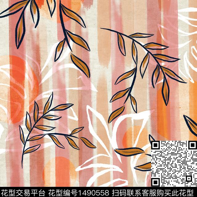 绿植树叶连衣裙女装传统印花华亿平台下载（图片编号: 1490558） - 瓦栏（Walan）