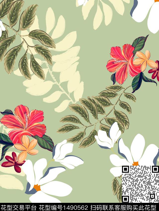 绿植树叶连衣裙女装传统印花华亿平台下载（图片编号: 1490562） - 瓦栏（Walan）