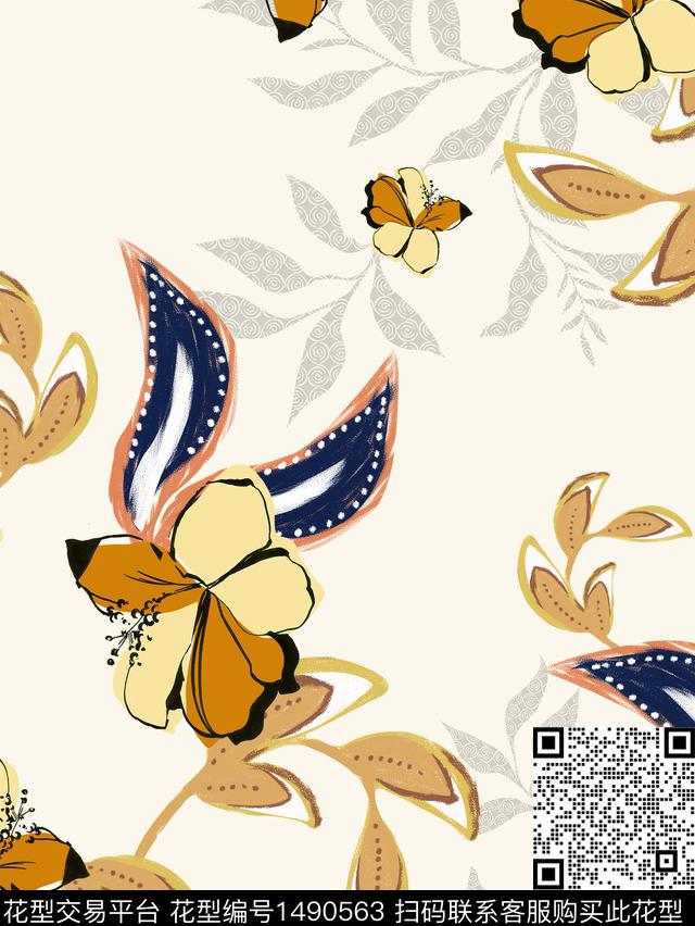 绿植树叶连衣裙女装传统印花华亿平台下载（图片编号: 1490563） - 瓦栏（Walan）