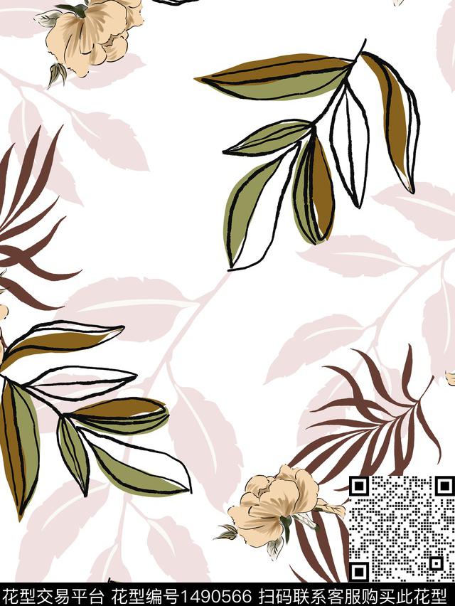 绿植树叶连衣裙女装传统印花华亿平台下载（图片编号: 1490566） - 瓦栏（Walan）