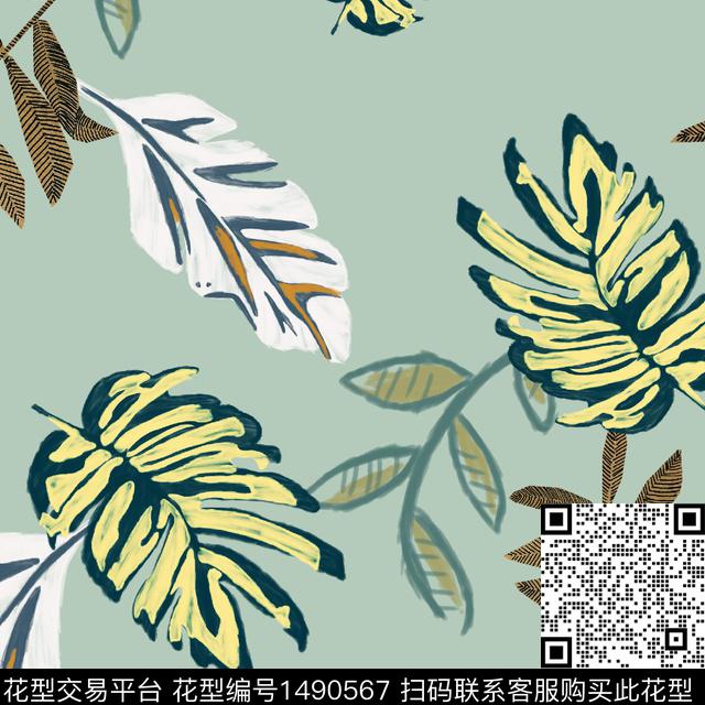 绿植树叶连衣裙女装传统印花华亿平台下载（图片编号: 1490567） - 瓦栏（Walan）