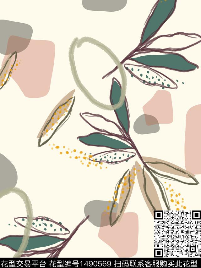 绿植树叶连衣裙女装传统印花华亿平台下载（图片编号: 1490569） - 瓦栏（Walan）