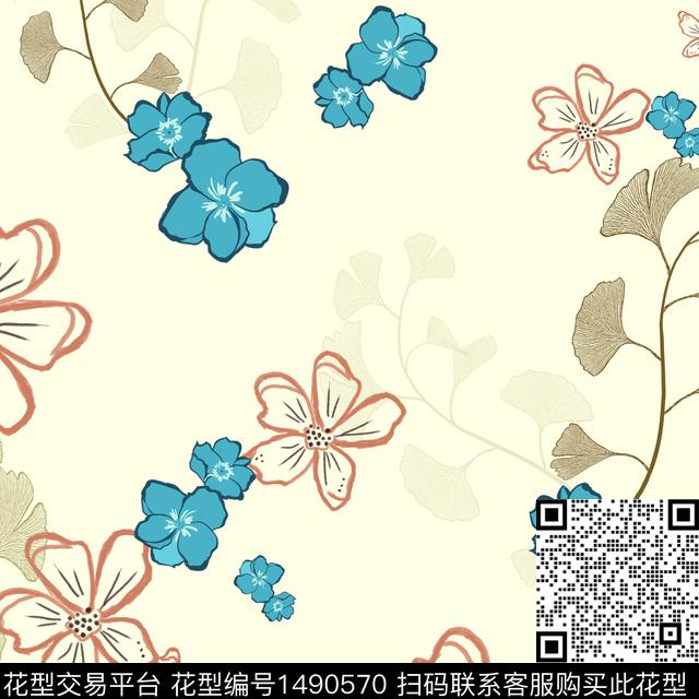 绿植树叶连衣裙女装传统印花华亿平台下载（图片编号: 1490570） - 瓦栏（Walan）