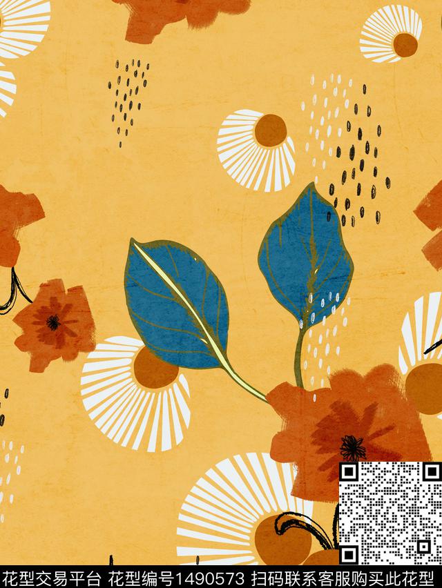 绿植树叶连衣裙女装传统印花华亿平台下载（图片编号: 1490573） - 瓦栏（Walan）