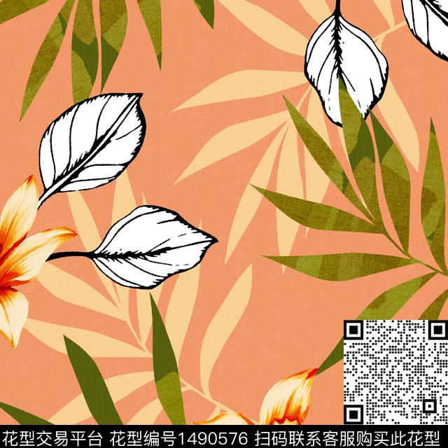 绿植树叶连衣裙女装传统印花华亿平台下载（图片编号: 1490576） - 瓦栏（Walan）