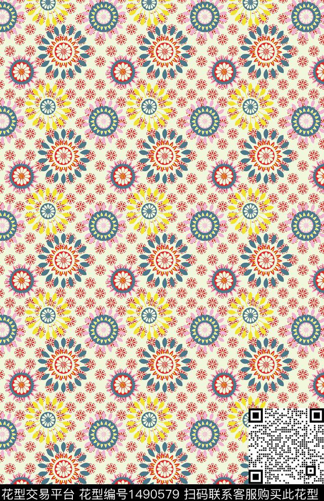 几何民族风大牌风数码印花华亿平台下载（图片编号: 1490579） - 瓦栏（Walan）