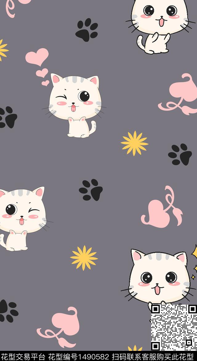 爱心可爱猫数码印花华亿平台下载（图片编号: 1490582） - 瓦栏（Walan）