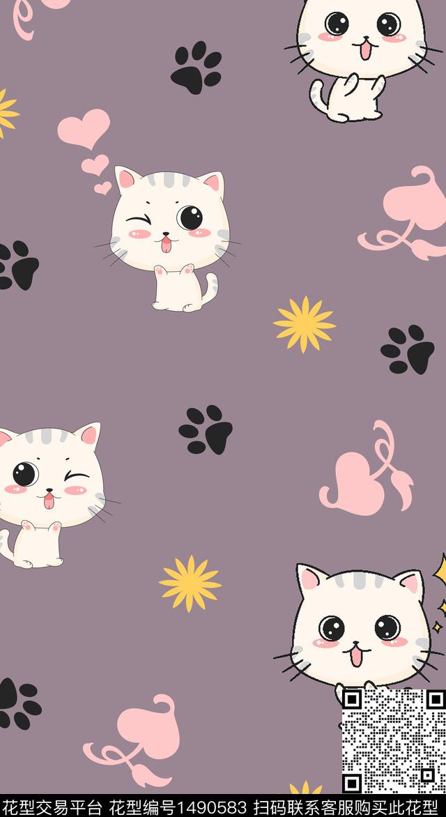 爱心可爱猫数码印花华亿平台下载（图片编号: 1490583） - 瓦栏（Walan）