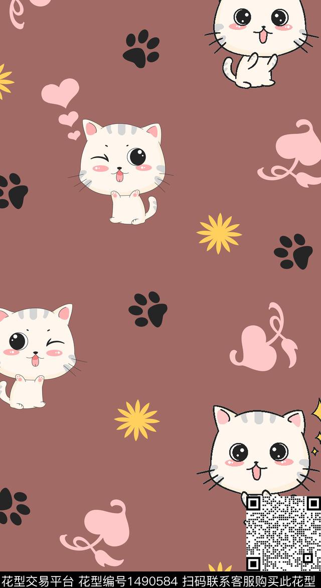 爱心可爱猫数码印花华亿平台下载（图片编号: 1490584） - 瓦栏（Walan）