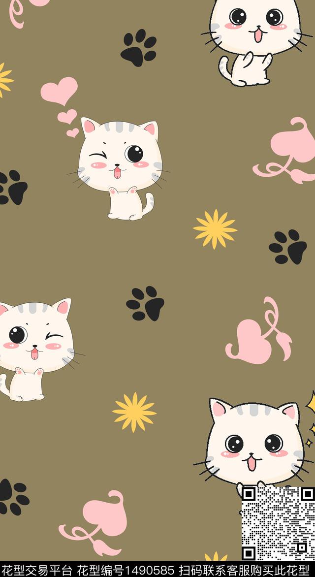 爱心可爱猫数码印花华亿平台下载（图片编号: 1490585） - 瓦栏（Walan）