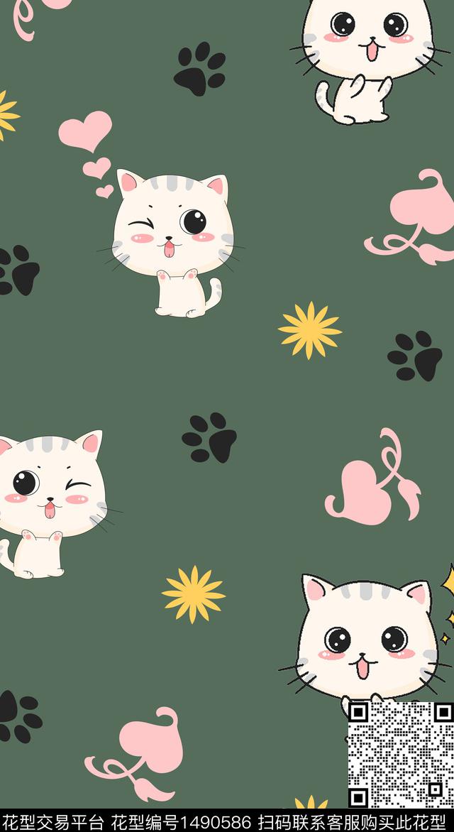 爱心可爱猫数码印花华亿平台下载（图片编号: 1490586） - 瓦栏（Walan）