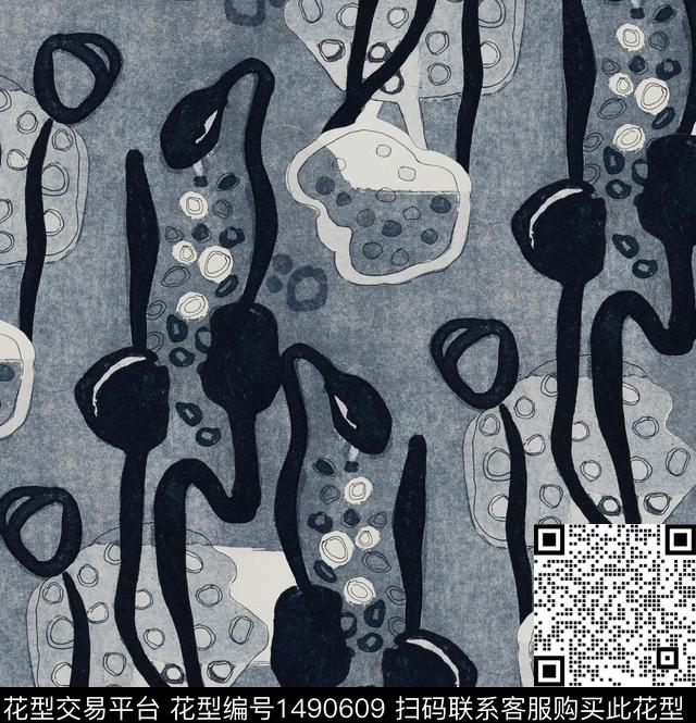 肌理牛仔印花荷花数码印花华亿平台下载（图片编号: 1490609） - 瓦栏（Walan）