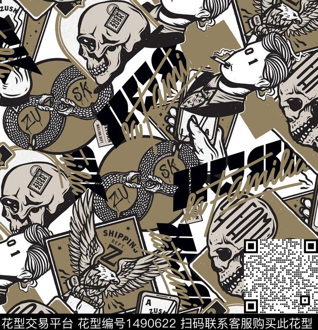 字母骷髅搞怪传统印花华亿平台下载（图片编号: 1490622） - 瓦栏（Walan）
