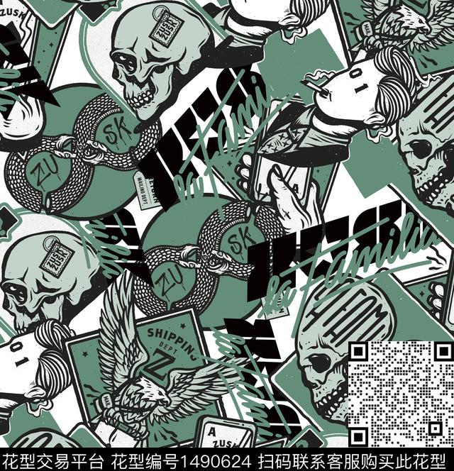 字母骷髅搞怪传统印花华亿平台下载（图片编号: 1490624） - 瓦栏（Walan）