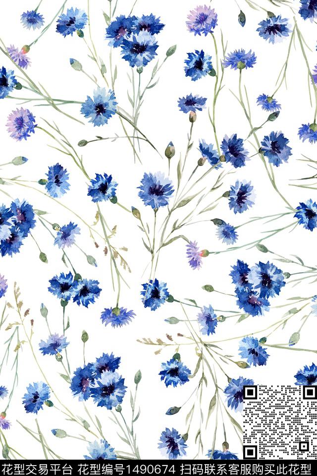 清爽底花卉花卉小雏菊数码印花华亿平台下载（图片编号: 1490674） - 瓦栏（Walan）