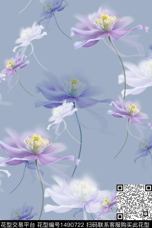 水彩花卉大牌风数码印花华亿平台下载（图片编号: 1490722） - 瓦栏（Walan）