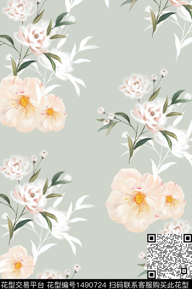 水彩绿植树叶花卉数码印花华亿平台下载（图片编号: 1490724） - 瓦栏（Walan）