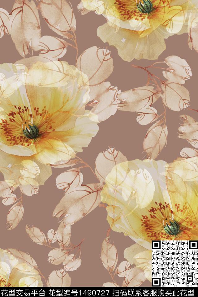 复古花卉大牌风数码印花华亿平台下载（图片编号: 1490727） - 瓦栏（Walan）
