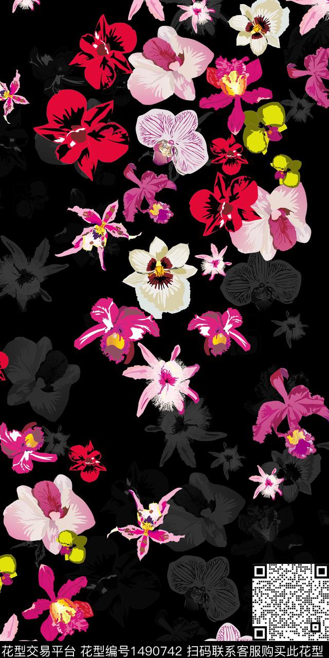 彩底花卉植物手绘花卉数码印花华亿平台下载（图片编号: 1490742） - 瓦栏（Walan）