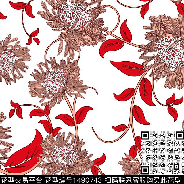 植物手绘花卉满版散花传统印花华亿平台下载（图片编号: 1490743） - 瓦栏（Walan）