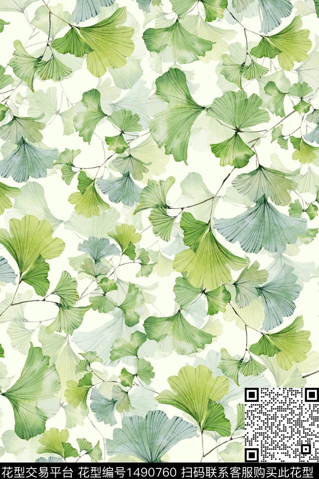 水彩绿植树叶肌理数码印花华亿平台下载（图片编号: 1490760） - 瓦栏（Walan）