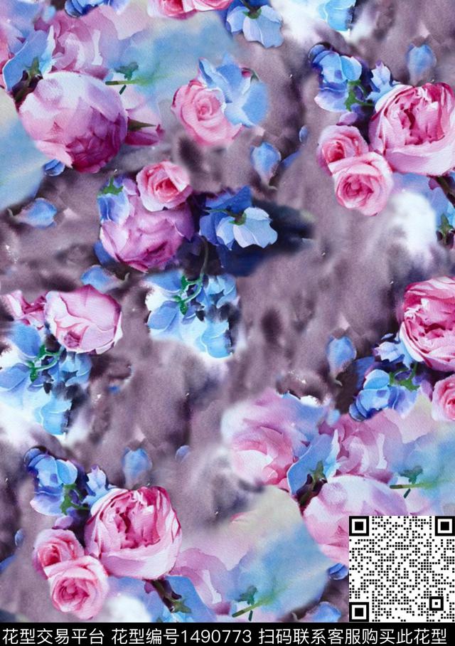 数码华亿平台女装花卉数码印花华亿平台下载（图片编号: 1490773） - 瓦栏（Walan）