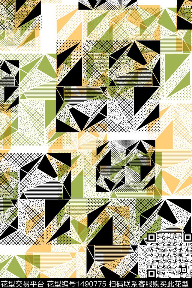 水彩几何肌理数码印花华亿平台下载（图片编号: 1490775） - 瓦栏（Walan）