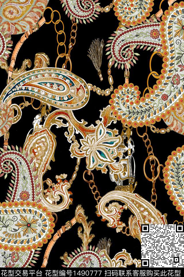 链条佩斯利复古数码印花华亿平台下载（图片编号: 1490777） - 瓦栏（Walan）