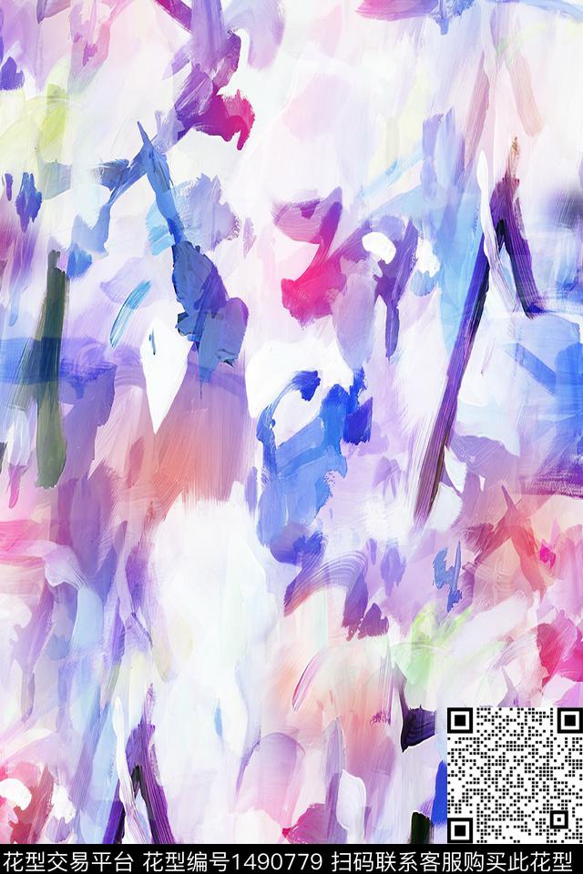 肌理扎染华亿平台抽象花卉数码印花华亿平台下载（图片编号: 1490779） - 瓦栏（Walan）